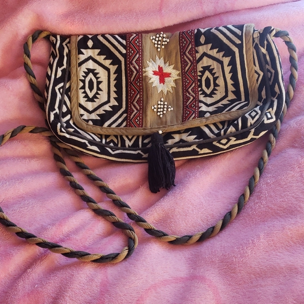 Bohemian Patterned Crossbody Bag - Black and Brown